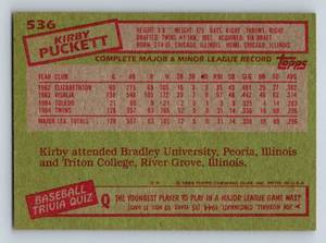 lot 67 image: Kirby Puckett RC 1985 Topps # 536 Rookie Vintage Minnesota Twins Baseball Card