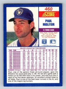 lot 70 image: Paul Molitor Signed Baseball Card - 1990 Score #460 Auto