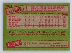 lot 77 image: Roger Clemens RC 1985 Topps #181 Rookie Vintage Baseball Card