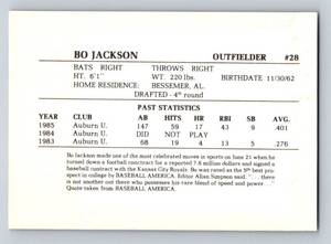 lot 84 image: Bo Jackson RC 1986 Silver Memphis Chicks#28, Minor League Pre-Rookie Card Baseball