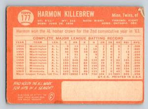 lot 85 image: Harmon Killebrew 1964 Topps #177 Vintage Minnesota Twins Baseball Card