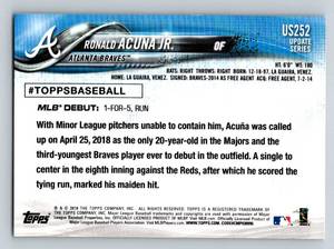 lot 91 image: Ronald Acuna Jr. RC - 2018 Topps Update #US252 Rookie Debut Baseball Card