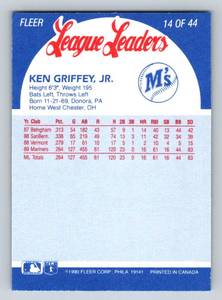lot 92 image: Ken Griffey Jr Rare Insert - 1990 Fleer League Leaders #14 Baseball Card