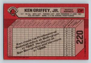 lot 96 image: Ken Griffey Jr. RC - 1989 Bowman #220 Rookie Baseball Card