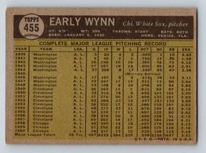 lot 97 image: 1961 Topps Early Wynn #455 Vintage Baseball Card