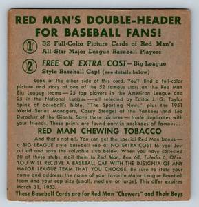 lot 102 image: 1952 Redman #13 Whitey Lockman Vintage Baseball Card
