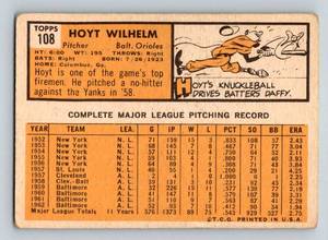 lot 106 image: 1963 Topps Hoyt Wilhelm #108 Vintage Baseball Card