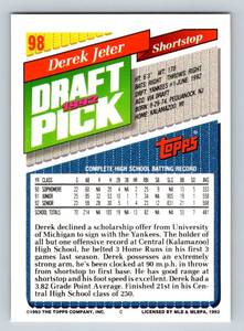 lot 108 image: Derek Jeter RC 1993 Topps #98 Rookie Baseball Card