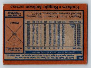 lot 110 image: Reggie Jackson 1978 Topps #200 Vintage Baseball Card