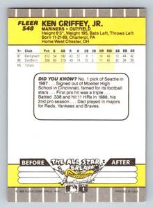 lot 118 image: Ken Griffey Jr. RC - 1989 Fleer # 548 Rookie Baseball Card