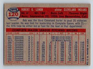lot 123 image: 1957 Topps Bob Lemon #120 Vintage Baseball Card