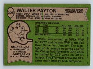 lot 172 image: Walter Payton 1978 Topps #200 Vintage Football Card