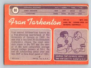 lot 175 image: Fran Tarkenton 1970 Topps #80 Vintage Minnesota Vikings Football Card