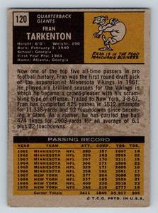 lot 177 image: Fran Tarkenton 1971 Topps #120 Vintage Minnesota Vikings Football Card
