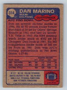 lot 179 image: Dan Marino 2nd Year 1985 Topps #314 Vintage Football Card