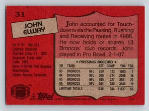 lot 183 image: John Elway 1987 Topps #31 Vintage Football Card