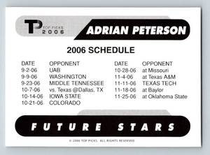 lot 186 image: Adrian Peterson RC 2006 Top Picks Future Stars Rookie Minnesota Vikings Football Card