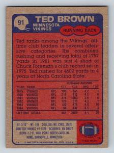lot 188 image: Ted Brown On Card Auto 1985 Topps #91 Signed Minnesota Vikings Football Card