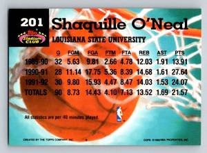 lot 229 image: Shaquille ONeal RC 1993 Topps Stadium Club Members Choice #201 Rookie Basketball Card