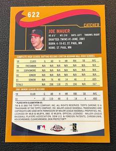lot 4 image: Joe Mauer RC 2002 Topps Chrome Draft Picks #622 - Rookie Minnesota Twins Baseball Card