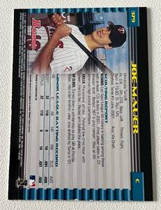 lot 44 image: Joe Mauer Gold RC - 2002 Bowman #379 Rookie Minnesota Twins Baseball Card