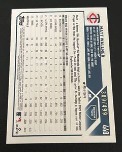 lot 68 image: Matt Wallner Greem Sparkle RC 499 - 2023 Topps #448 Numbered 309499 Rare Minnesota Twins Baseball Card