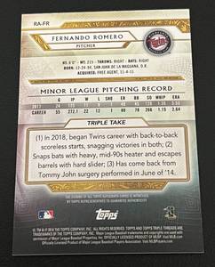 lot 72 image: Fernando Romero Gold Auto RC 25 - 2018 Topps Certified Autograph Issue #RA-FR numbered 1925 - Rare Minnesota Twins Signed Rookie Baseball Card