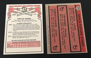 lot 119 image: Tim Raines 2 RC Lot - 1981 Topps #479 and 1981 Donruss #538 Two Card Vintage Rookie Lot