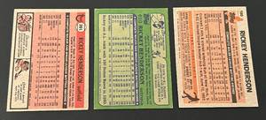 lot 124 image: Rickey Henderson 3 Card Lot 1981 #261 (2nd year), 1982 #610, 1983 #180 Vintage Baseball Cards