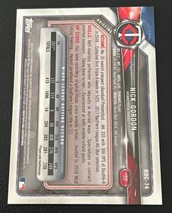 lot 126 image: Nick Gordon RC 250 Purple Refractor Bowman Chrome Prospect #BDC-74 Numbered 006250 Rare Minnesota Twins Baseball Card