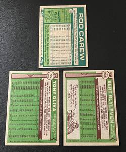 lot 139 image: Rod Carew, Tony Oliva, and Bert Blyleven 3 Cards Lot, 1976 and 1977 Vintage Minnesota Twins Baseball Cards