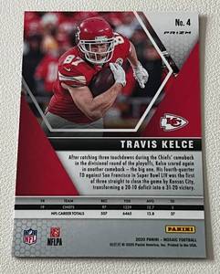 lot 160 image: Travis Kelce 2020 Mosaic Prizm #4 Football Card
