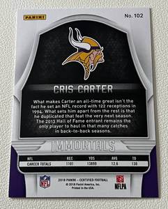 lot 161 image: Chris Carter 999 2918 Certified Immortals #102, numbered 506999Minnesota Vikings Football Card