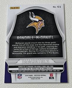 lot 173 image: Randall McDaniel 499 2018 Certified Immortals #123 numbered 206499 Rare Minnesota Vikings Football Card