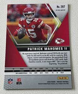 lot 178 image: Patrick Mahomes Green Mosaic Prizm 2020 #297 Football Card