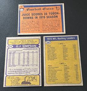 lot 181 image: OJ Simpson 3 Card Lot - 1974 #328, 196 #6 and 1979 #170 Vintage Football Cards