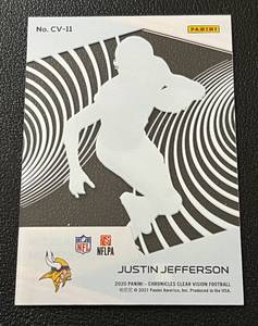 lot 189 image: Justin Jefferson RC 2020 Chronicles Clear Vision #CV-11 Rookie Minnesota Vikings Football Card