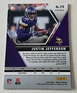 lot 191 image: Justin Jefferson RC Reactive Green Prizm 2020 Mosaic #270 Rookie Minnesota Vikings Football Card