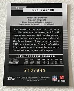 lot 193 image: Brett Favre 949 2006 Topps Legacy #47, numbered 218949 Rare Football Card