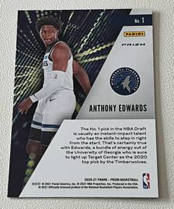 lot 201 image: Anthony Edwards RC Insert Prizm 2020-21 Instant Impact #1 Minnesota Timberwolves Basketball Card