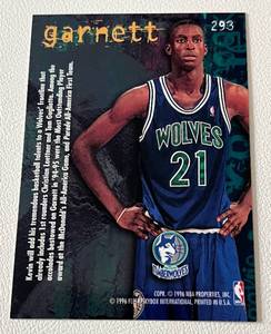 lot 212 image: Kevin Garnett RC 1995-96 Fleer #293 Rookie Minnesota Twins Basketball Card