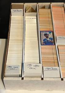 lot 280 image: 5,000 Baseball Cards w Ken Griffey Jr. RC - 5 Row box full - 1989 Bowman, 1990 Upper Deck, 1991 Upper Deck, 1989 Donruss, 1990 Donruss, 1991 Donrusss