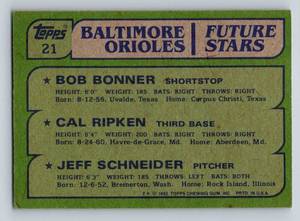 lot 24A image: Cal Ripken Jr. RC - 1982 Topps #21 Vintage Rookie Baseball Card