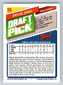 lot 40A image: Derek Jeter RC 1993 Topps #98 Rookie Baseball Card