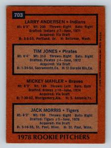 lot 60A image: Jack Morris RC - 1978 Topps #703 Vintage Rookie Baseball Card