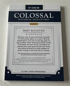 lot 5A image: Bert Blyleven Auto 5 - 2017 National Treasures Colossal Material Signatures #CMS-BE - Auto w Tricolor Patch, numbered 35 only 5 made super rare Minnesota Twins Baseball Card