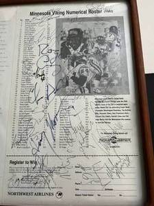lot 326 image: Minnesota Vikings Signed 1992 Roster Card with 25 Autographs