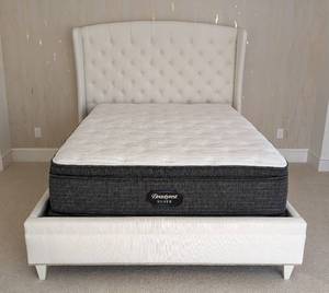 lot 100 image: Carson Custom Upholstered Tufted Queen Bed Frame