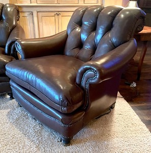 lot 64 image: Two Beautiful Brown Leather Chairs by Hancock & Moore