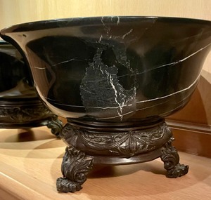 lot 87 image: Two Large and Luxurious Marble Bowls with Metal Bases